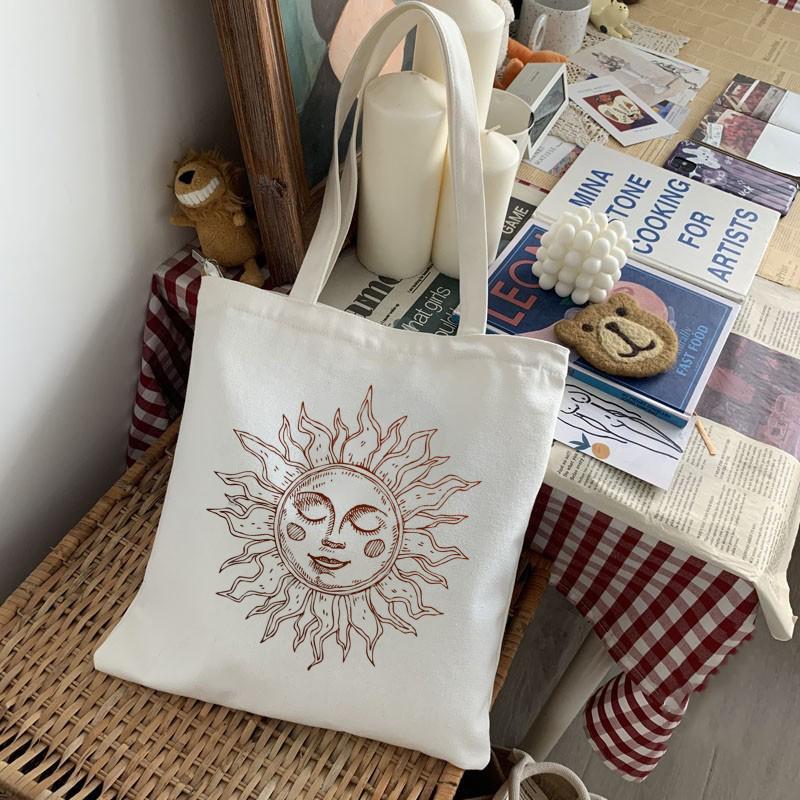 

Сумки Солнце Холст Сумка Эстетические покупки Повседневные женские сумки Повседневная многоразовая сумка для покупателей Сумка большой емкости Сумки для плеча Bolso
