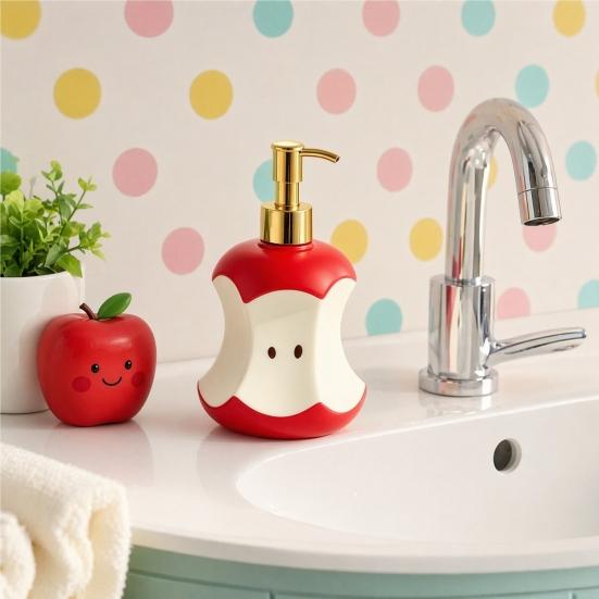 300ML Bitten Fruit Refillable Soap Dispenser, Liquid Hand Soap Shower Gel Container, Empty Pump Lotion Bottle for Bathroom Kitchen