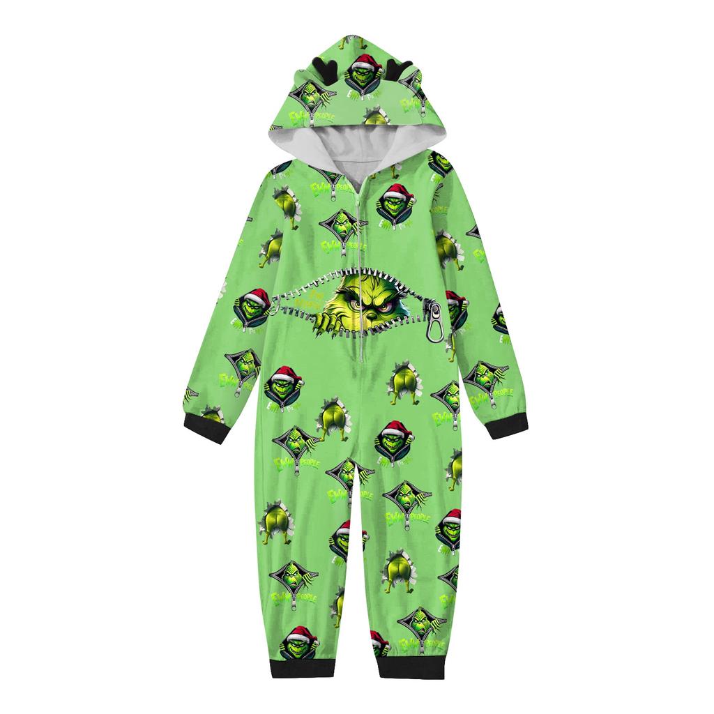 Rodzinny kombinezon z nadrukiem świątecznym, z długim rękawem i zamkiem błyskawicznym