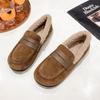 Soft-soled soft leather velvet warm small single shoes autumn and winter flat-bottomed round head simple Doudou cotton shoes