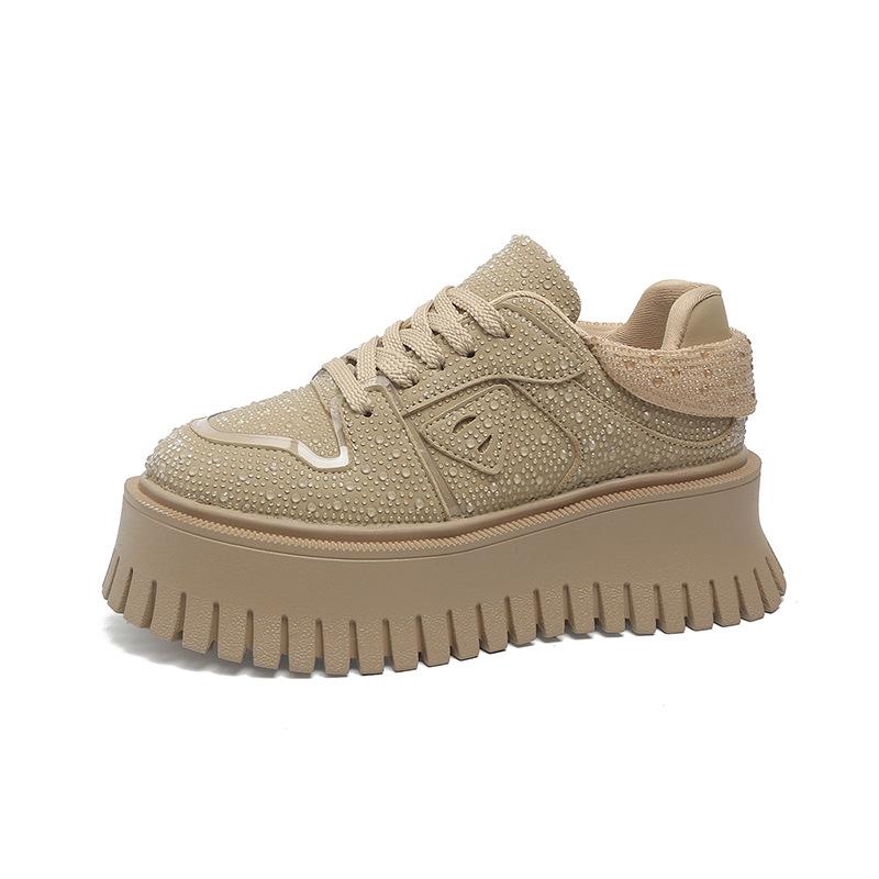 Small man thick-soled little white shoes women's rhinestones autumn new versatile muffin sole casual shoes sports board shoes
