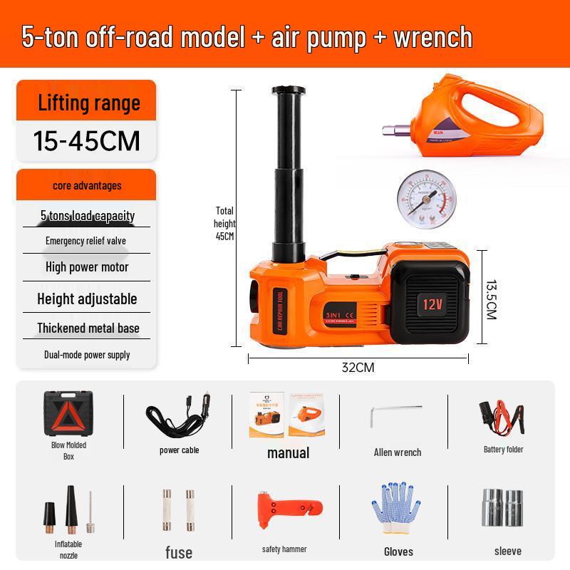 5-Ton Multi-Function Vehicle-Mounted Electric Jack with Electric Wrench and Air Pump for Tire Changes