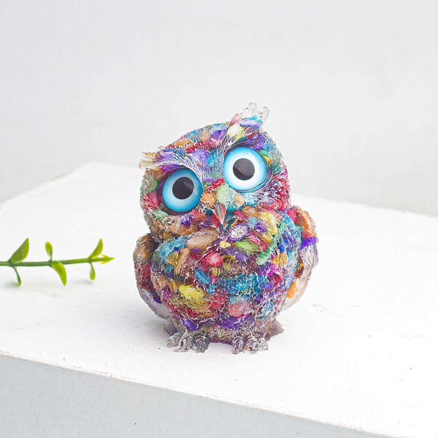 Natural Crystal Owl Car Ornament For Office Desk Decor Gift For Kids