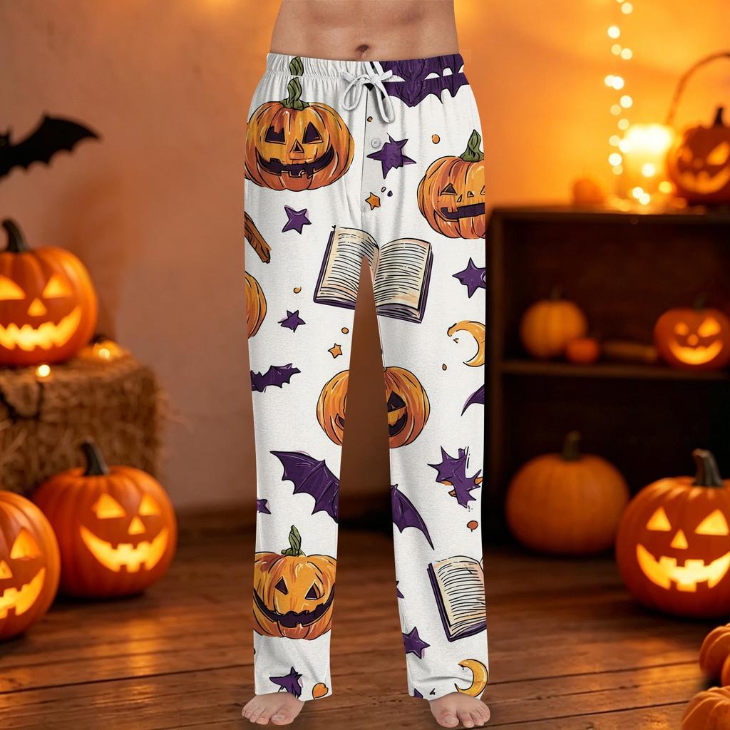 Men's Halloween Print Drawstring Pants Casual Lounge Sleepwear Bottoms with Elastic Waist and Relaxed Fit Suitable for Indoor and Outdoor Wear