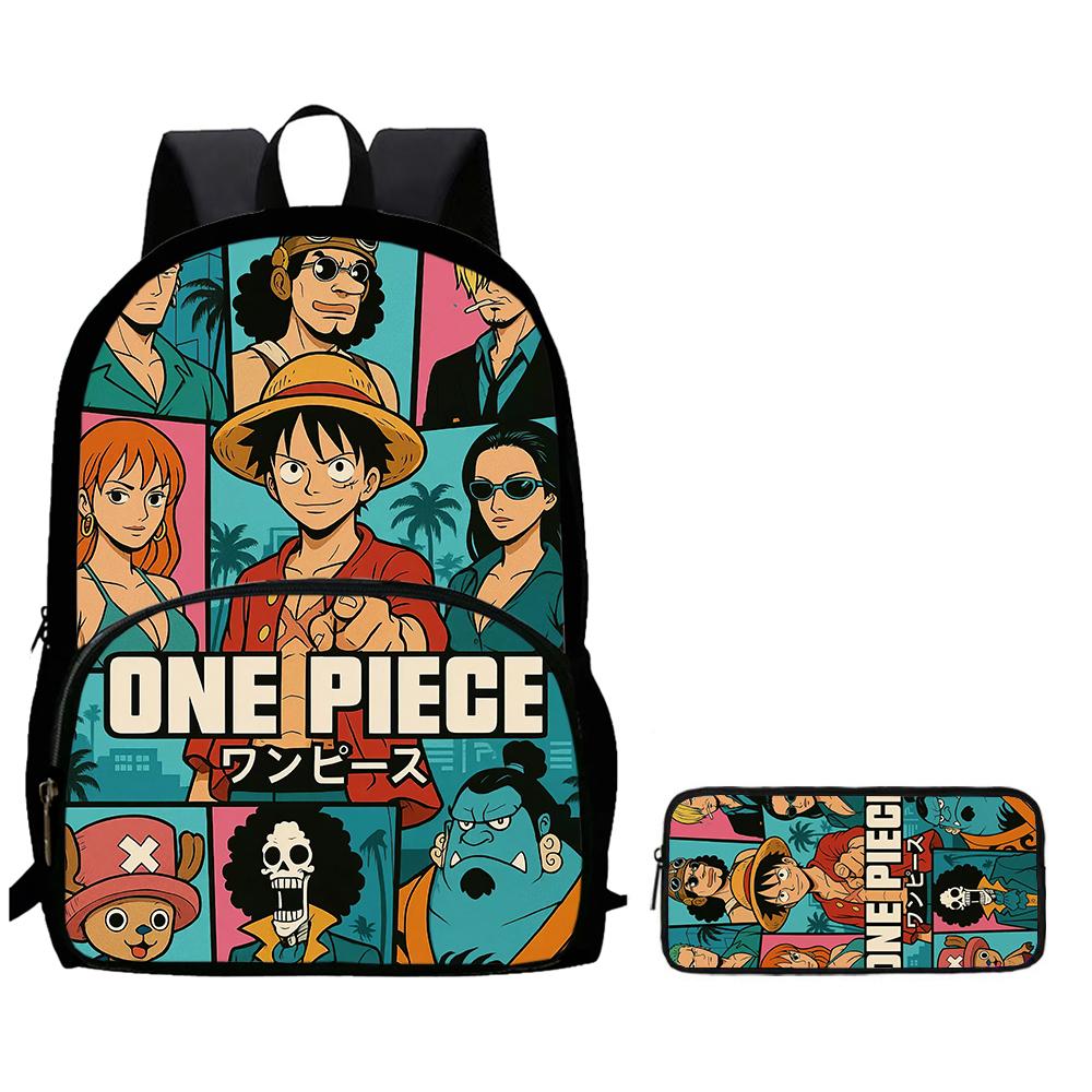 Cartoon ONE PIECE 2Pcs Set Mochila Lightweight Large Capacity Front Pocket School Backpack with Pencil Case for Boys Girls Trip