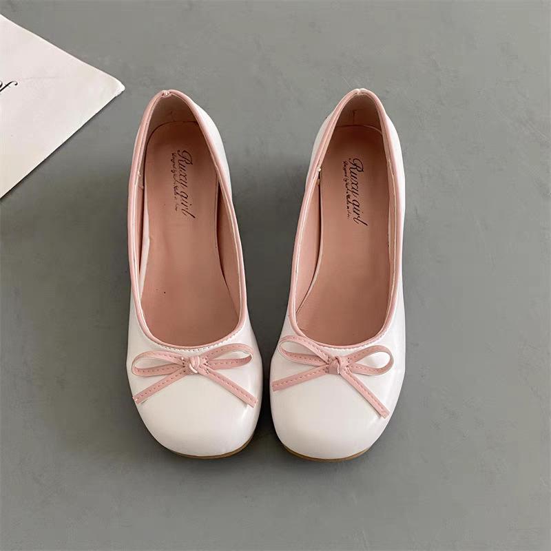 French skirt evening high heels silver fairy style bow light mouth single shoes women's thick heel round head 2025 spring and autumn