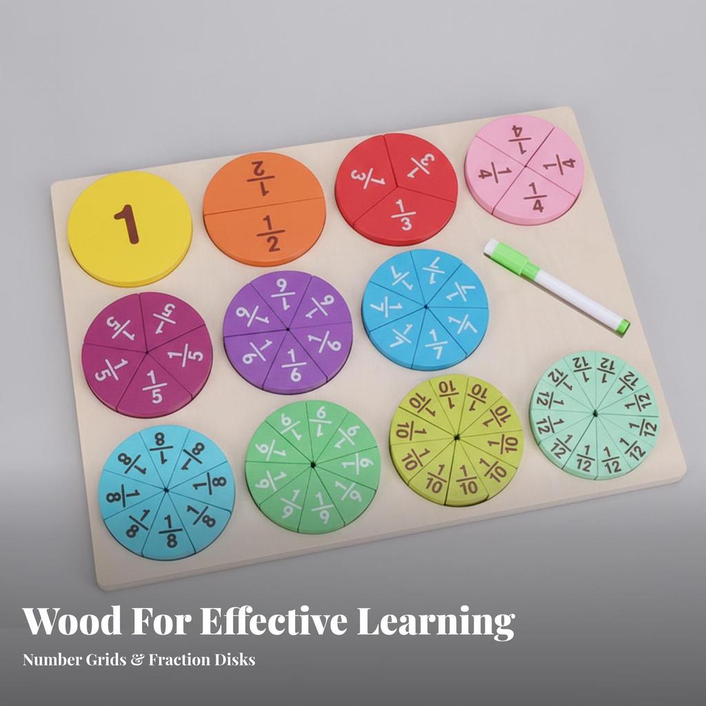 Double-Sided Fraction Learning Board Bright Colors for Home, Classroom, Kids