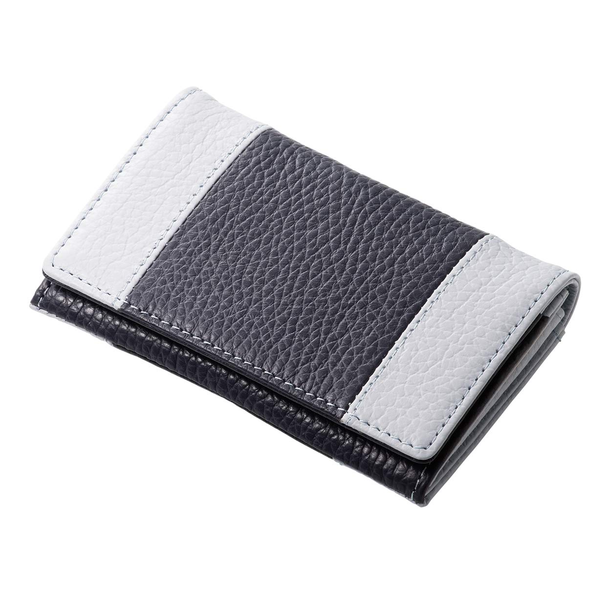 Женский двухцветный деловой футляр для визиток Corale из итальянской кожи (Боковая линия, темно-синий x серый)