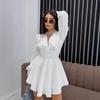 Elegant Women's Spring V-Neck Solid Color Long Sleeve Party Dress