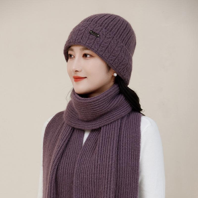 Autumn and Winter Knitted Wool Hat Fleece Thickened Hat Women's Winter Warm Faux Rabbit Fur Beret Headhat