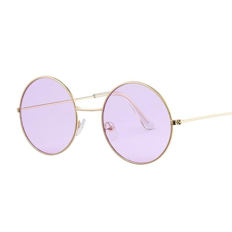 Outdoor Stylish For Female Retro Round Yellow Purple Sunglasses Woman Designer Sun Eyewear Male Alloy Mirror Oculos De Sol