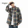 European and American Retro Color-Block Plaid Shirt Jacket Loose Casual Long Sleeve Shirt
