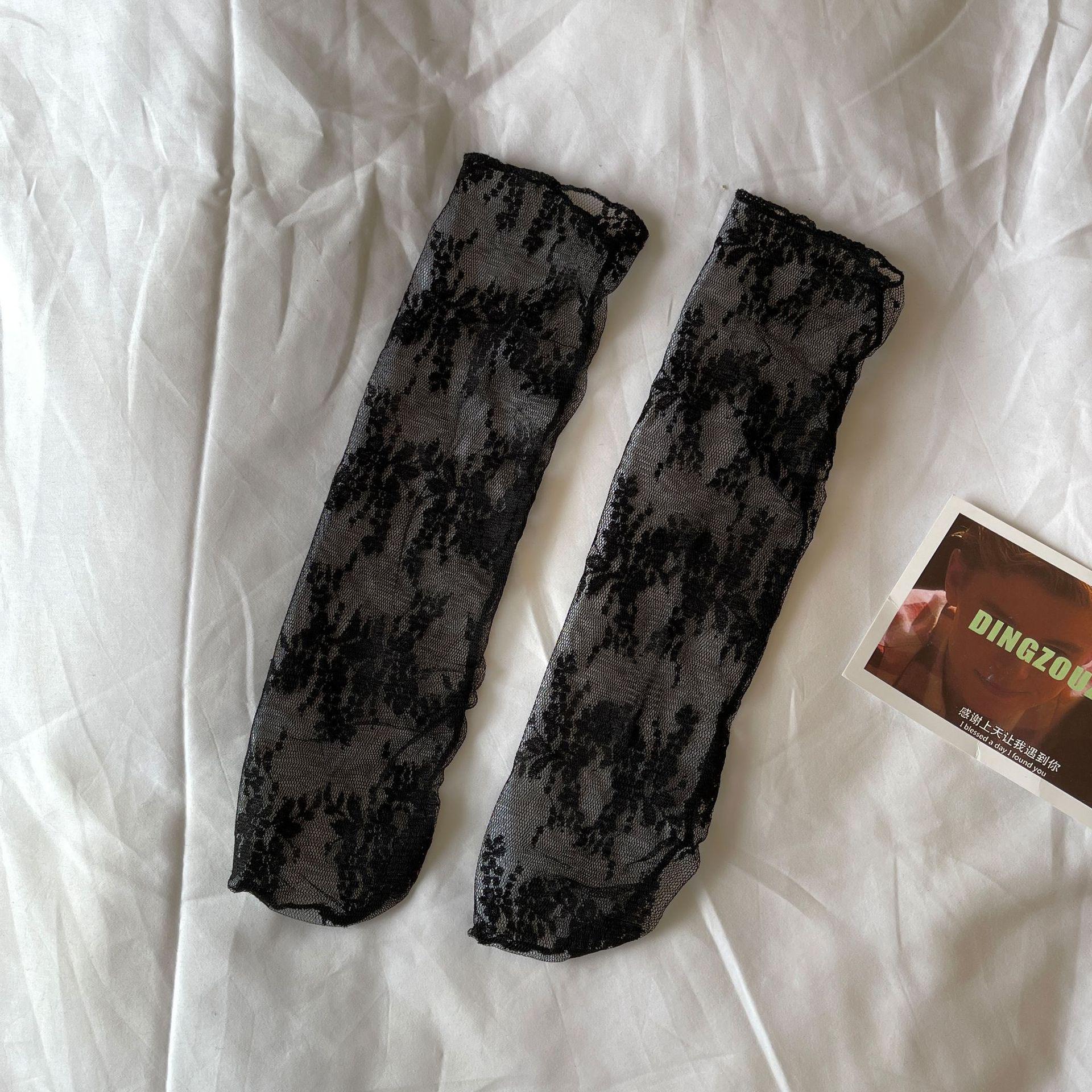 

Breathable Lace Mesh Stockings: Retro Japanese Lolita JK Style Socks for Women One Size чёрный