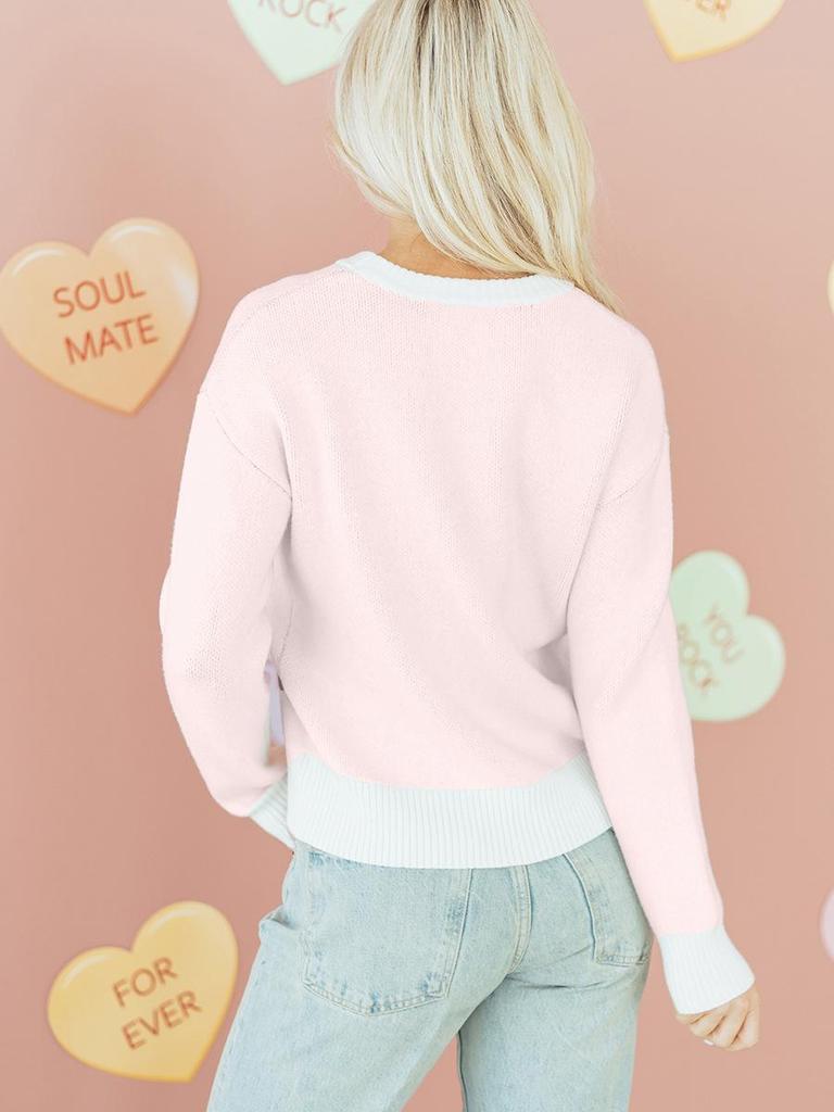 2025 Winter Women's Sweet Style Printed Knit Pullover - Warm Long Sleeve Raglan Sweater