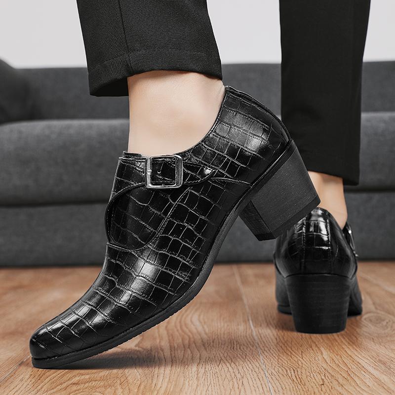 Nové boty na platformě pro muže Boty na podpatku Formální Kožené Hnědé Pánské Mokasíny Společenské boty Módní Krokodýlí Pánské Zvyšující boty
