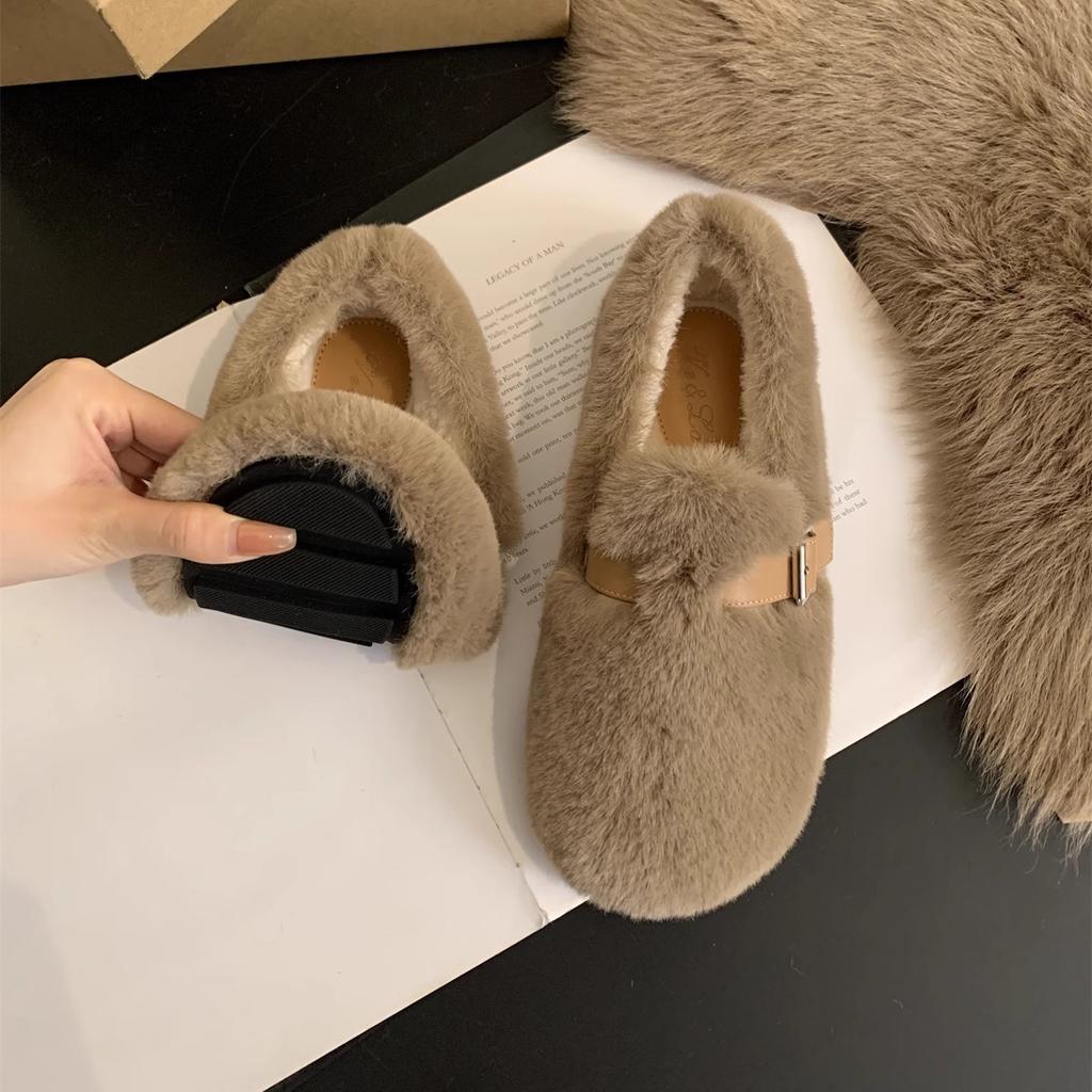 Plush Shoes Single Shoes Flat Shoes Cute White Plush Shoes Women's Shoes Wear Winter Plush Versatile Warm Cotton Shoes