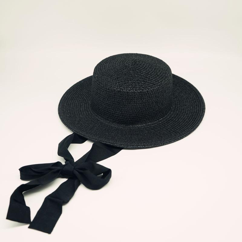 

Черная Панама из соломы с широкими полями Женская Летняя Французская на шнуровке Ретро Плоская тулья Цилиндр Внешняя торговля Солнцезащитная Защита от солнца Пляжная M（56-58cm）