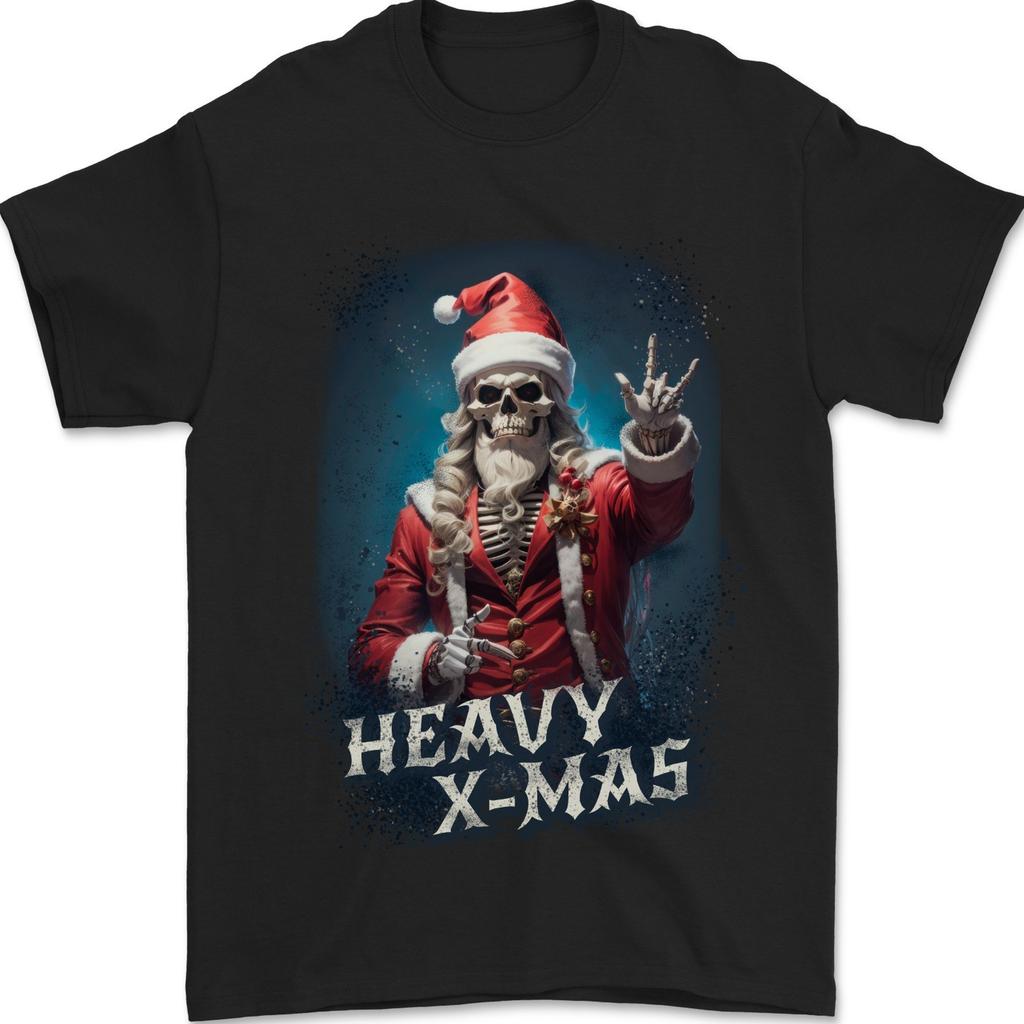 Heavy Christmas Rock n Roll Xmas Skull Metal Mens T-Shirt 100% Cotton