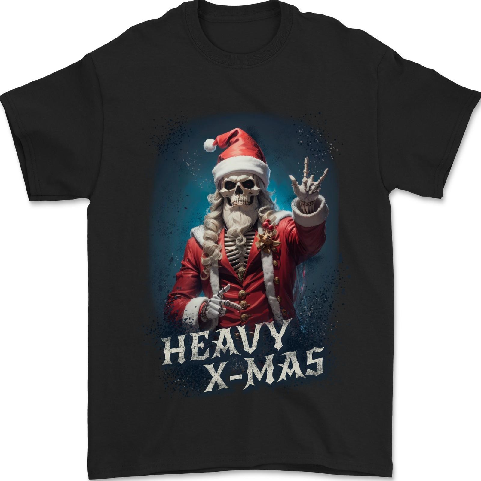 Heavy Christmas Rock n Roll Xmas Skull Metal Mens T-Shirt 100% Cotton M