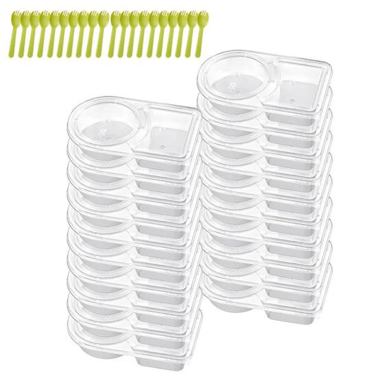Double Compartment Condiment Container with Lids And Spoon Leakproof Sauce Box Reusable Transparent Seasoning Containers for Kitchen Cafe Restaurant