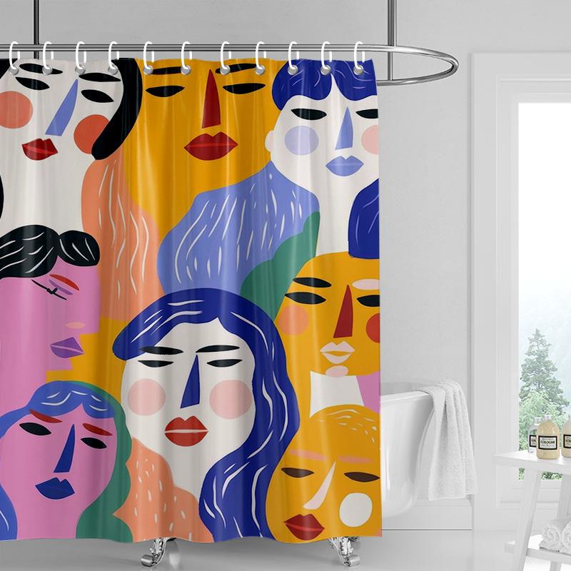Nordic Minimalist Figure Illustration Shower Curtain Hotel Homestay Bathroom Partition Curtain Waterproof and Moisture-proof