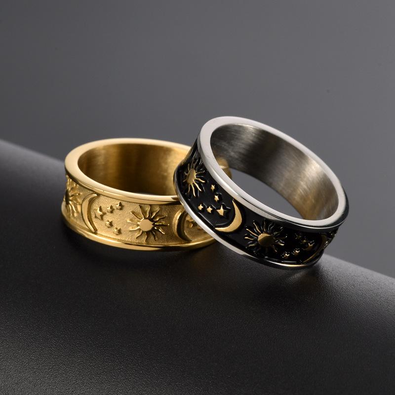 Bohemian Star Moon Sun Titanium Steel Unisex Ring