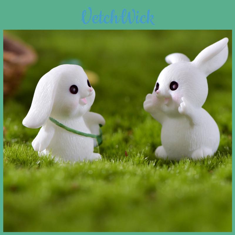 Cute Resin White Rabbit Ornament Enchanting Garden Miniature Decor Piece