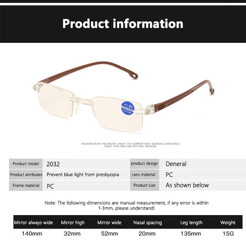 Anti Blue Light Blocking Rimless Reading Glasses Women   Square Frameless Presbyopic Glasses Diopters +1.0 1.5 2 2.5 4.0