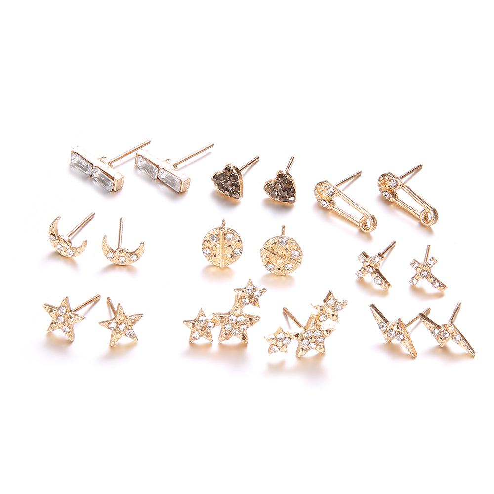 Customized Jewelry Simple Love Star Moon Cross 9-Piece Set Stud Earrings Jewelry