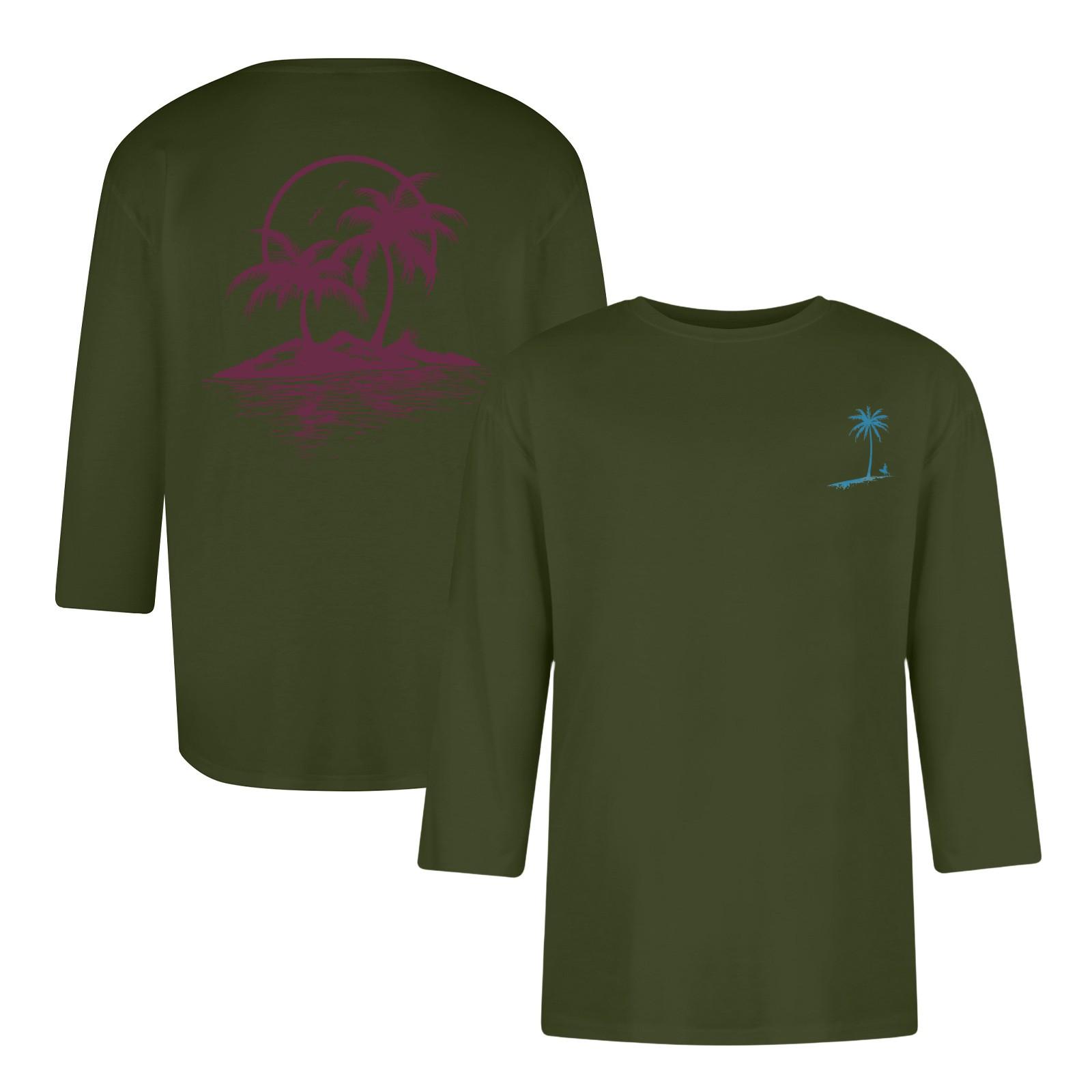 Men s casual and fashionable printed collar three-quarter sleeve top T-shirt XXL