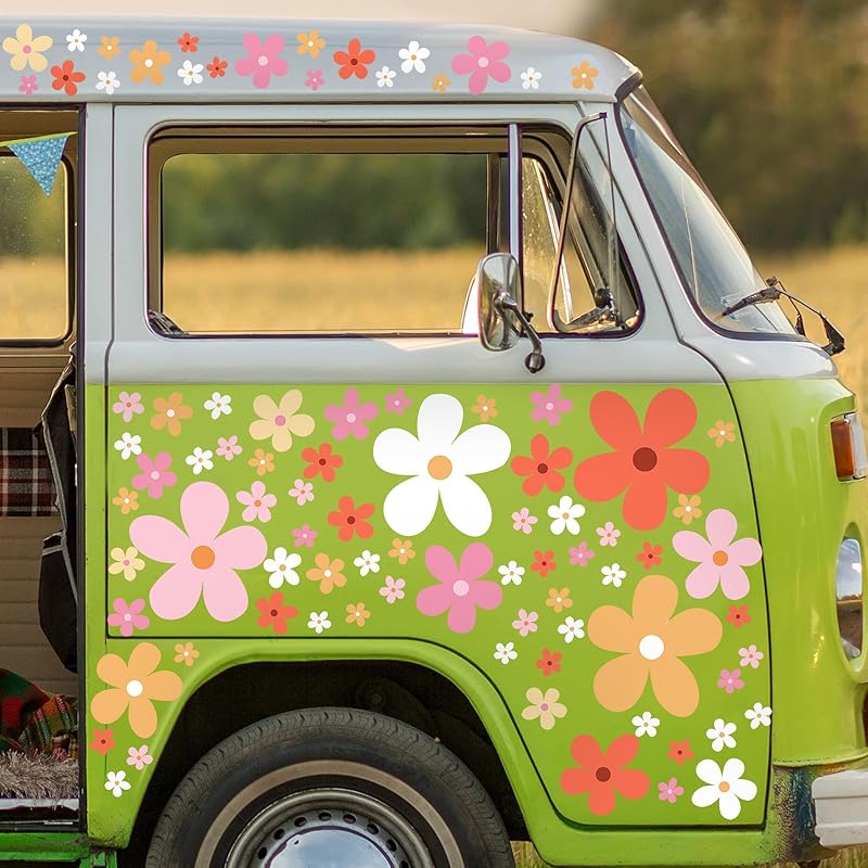 12 Sheets Daisy Stickers 147 Pieces Daisy Flower Car Decals Vinyl Groovy Flower Window Clings For Car Bumper Wall Laptop Mirror Truck Hippie
