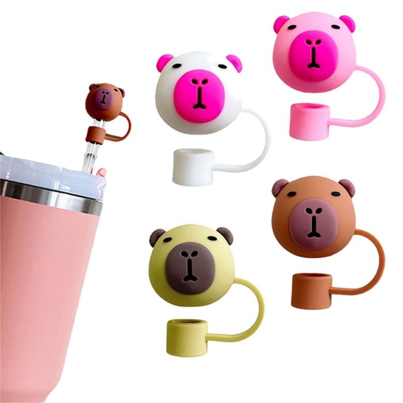 4Pcs Silicone Straw Cover Caps Capybara DustProof Drinking Straw Caps Plugs Reusable Straw Tip Lid for Tumblers Cup
