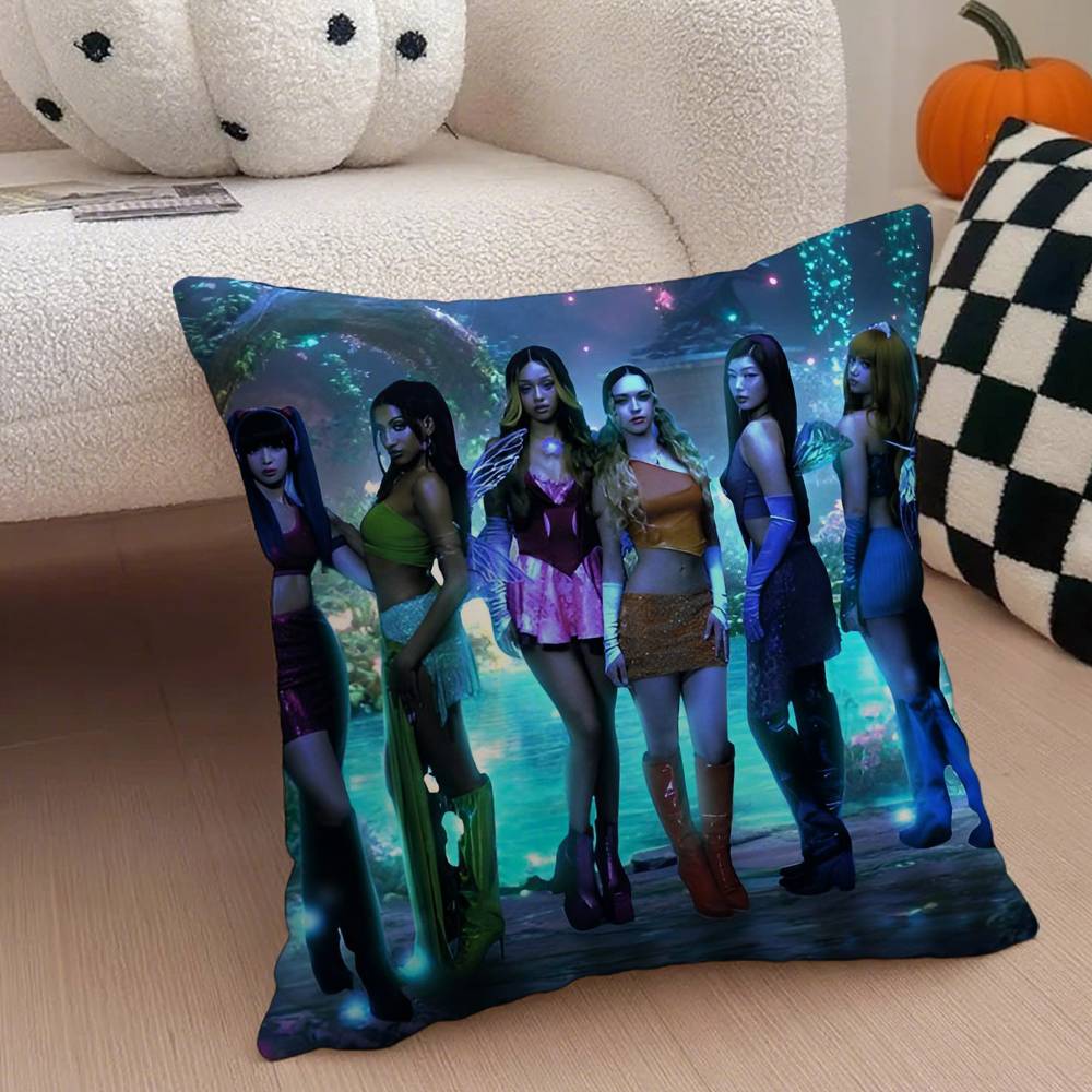Kpop-Stil Y2K Hot Girl Stil K-Katseye Girlgroup Kissenbezug Weicher Seidiger Stoff Verdeckter Reißverschluss Kissenhülle Perfektes Fan-Geschenk