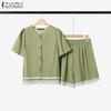 ZANZEA Damen Kurzarmbluse und Shorts Sommer Zweiteiliges Anzug-Set
