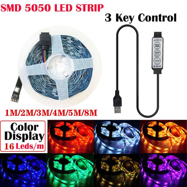 LED Lights StripS Bluetooth USB 5V LED Strip RGB Flexible LED Lamp Tape Ribbon RGB TV Desktop Screen BackLight Diode Tape 30 LIght/M Not Waterproof