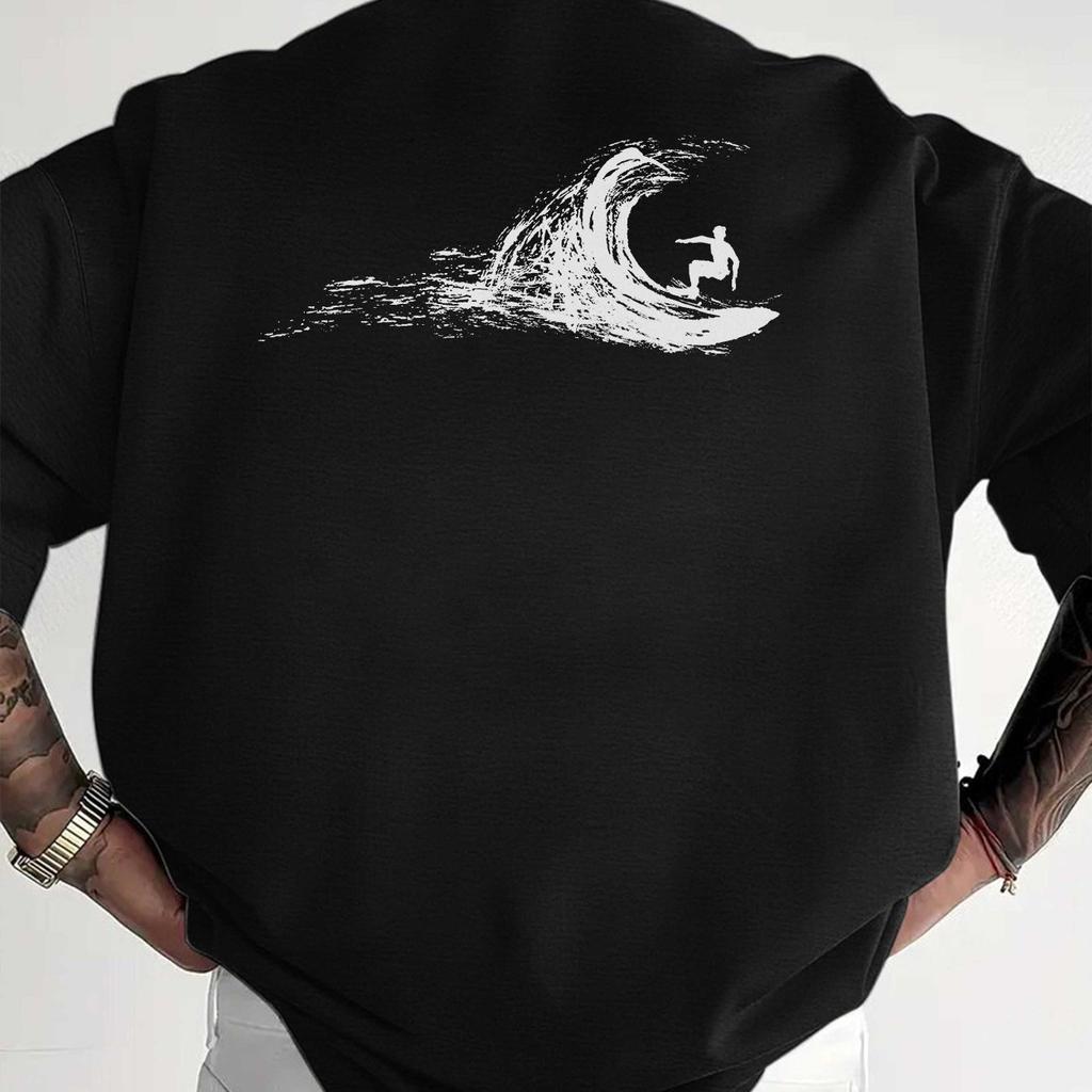 Slogans Surfers Men Casual Short Sleeve T-Shirt Breathable Moisture-Wicking Fabric Wave Surfer Graphic Men Clothing