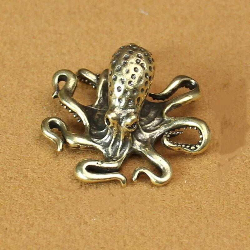 Pure Copper Octopus Statue Vintage Brass Lion Fox Figurines Desktop Feng Shui Ornament Miniatures Antique Tea Pet Crafts