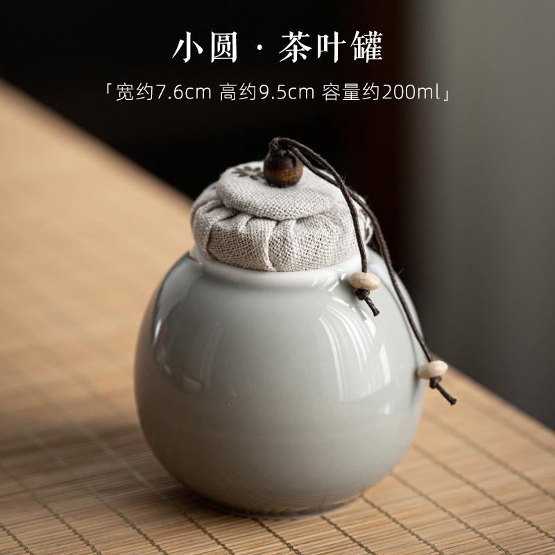 Ice Gray Glazed Tea Can Ceramic Sealed Jar Mini Small Plant Grey Tea Warehouse Portable Travel Tea Jar