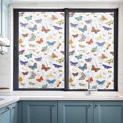 Butterfly  Window Film Privacy Static Cling Non Adhesive Film Stained Glass Vinyl Film Sun Blocking Window Sticker Decoration