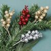 New Glitter Berries Branches Christmas Artificial Gold Powder Holly Berry Branch Xmas Party Fake Flowers Ornaments Home Decor