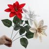 Red Color Christmas Flowers Bouquet Green Leaves Fake Flowers Decoration  Christmas Tree Ornaments