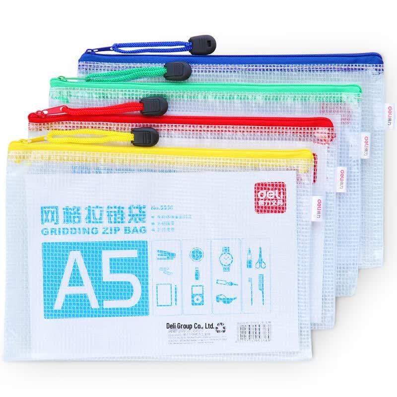 Deli 5656 A5 Mesh Zipper Document Bag