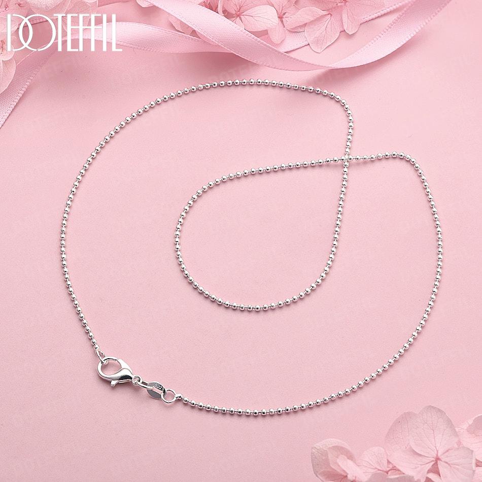 925 Sterling Silver Fashion Jewelry 2mm Beaded Chain 16-30 Inch Wedding Necklace