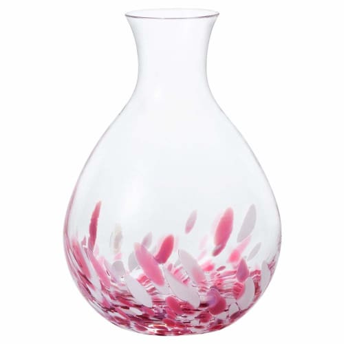 Aderia Tsugaru Glass Tokkuri (Sake Bottle) with Sakura Fubuki Design, 365ml, Made In Japan, Gift Boxed, Glass, for Chilled Sake, Katakuchi Style, Chil