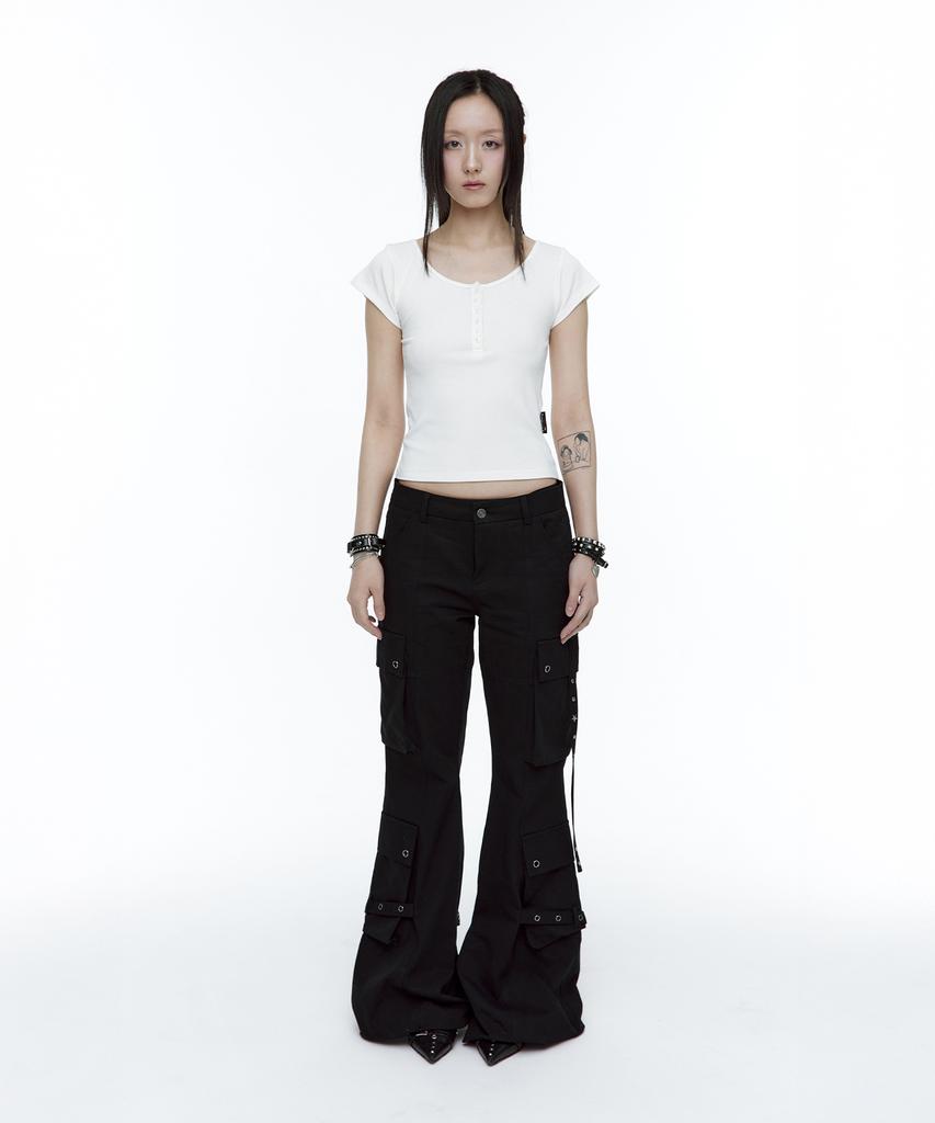 ROUGHNECK Bootcut Cargo Strap Pants Black