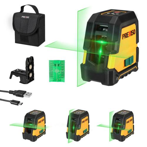PREXISO Green Laser Level, Vertical, Horizontal, and Cross Line Switchable, 3 Beam Modes, Automatic Correction Mode & Manual Tilt Mode, Class II Laser