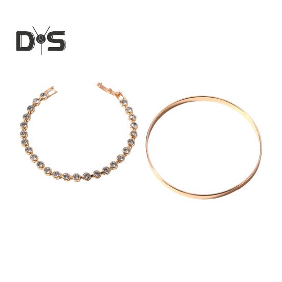 

2 шт./комплект женский браслет комплект горный хрусталь декор блестящий гальванизированный сплав повседневный свидание вечеринка браслет дамские запястье ювелирные изделия золотистый