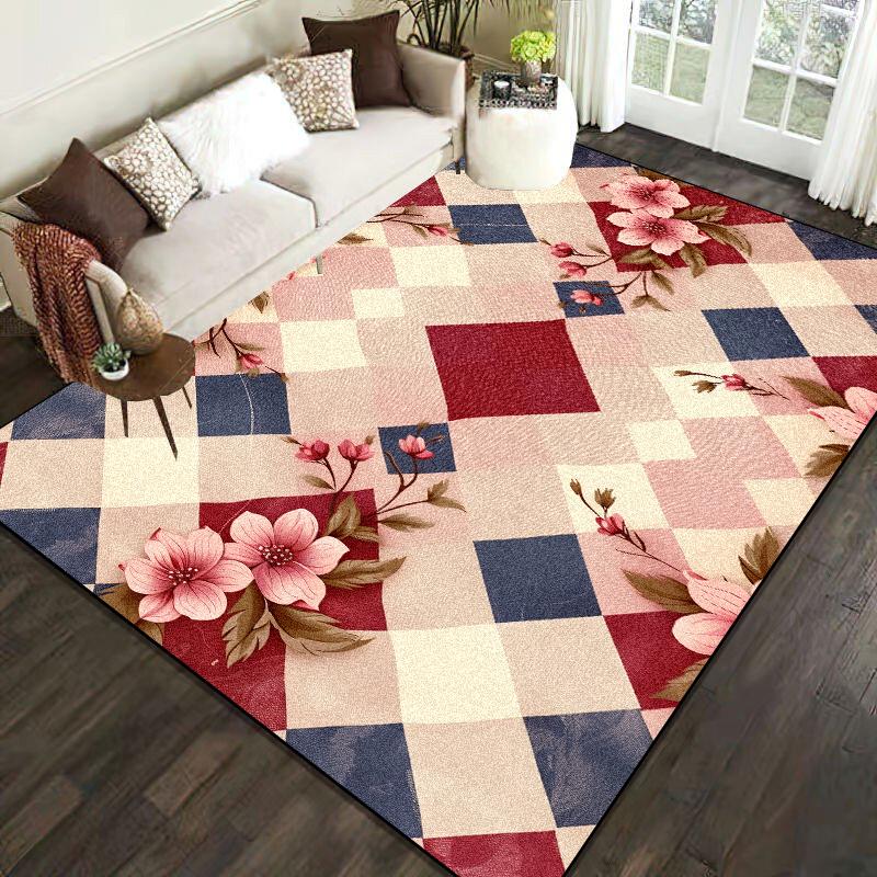 Nordic Style Geometric Large Rugs for Living Room Modern Decoration Home Carpet Luxury Green Bedroom Rug Non-slip Washable Mat