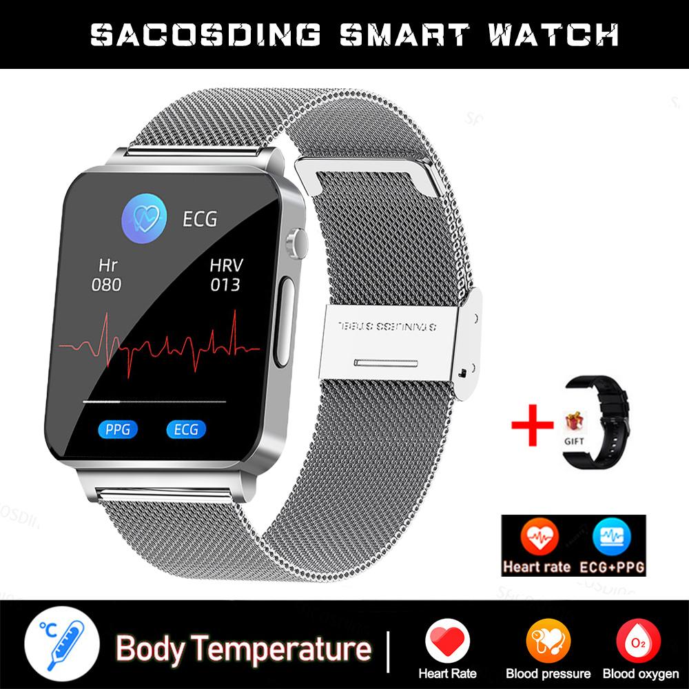 SACOSDING Hygieia-002s Pro-C Blood Pressure ECG+PPG Smart Watch Men Heart Rate Blood Oxygen Health Body Temperature Smartwatch Women