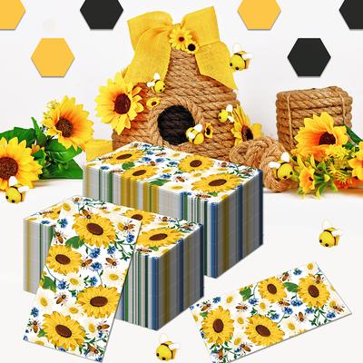 Einweg-Partyservietten, doppelstöckig, rechteckig, 20 Stück/Packung, Sonnenblumen- und Bienenmuster